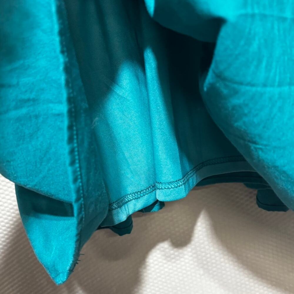Entro Teal Green Ruffle Mini Dress Medium Flutter Sleeve Smocked Tiered Boho - Picture 3 of 10